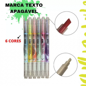 Marca Texto Apagável 6 Cores Pincel Kaz KZ722      