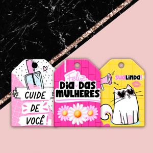 Tag com furo de Dia Das Mulheres Couche 300 grs  Impressão Frente, Verso BRANCO   