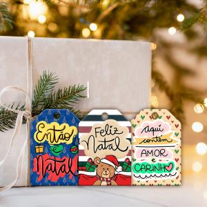 Tag com furo de Natal Frases Couche 300 grs  Impressão Frente, Verso BRANCO   