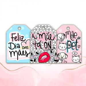 Tag com furo Dia das Mães 4x6 cm Couche 300 grs  Impressão Frente, Verso BRANCO   