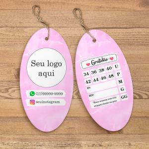 Tag de Roupa Oval 4,4 x 8,5 cm com furo Couche 300 grs     